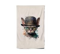 Warren Reed - Designer Devon Rex Cat With Glasses Splashart Tea Towel Warren Reed - Designer Multicolor