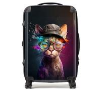 Warren Reed - Designer Devon Rex Cat With Hat Splashart Suitcase Medium, Multi