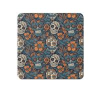 Warren Reed - Designer Dia De Los Muertos Skulls Pattern Coasters - Set of 4 in Blue Warren Reed - Designer Blue