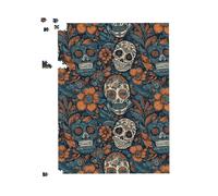 Warren Reed - Designer Dia De Los Muertos Skulls Pattern Jigsaw Puzzle in Blue | Size: 500 Piece Warren Reed - Designer Blue 500 Piece