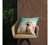 Warren Reed Designer Dog On A Beach Holiday Outdoor Cushion 60Cm X 60Cm