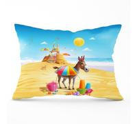 Warren Reed - Designer Donkey On A Beach Holiday Cushions in Yellow | Size: 60 cm x 60 cm Warren Reed - Designer Yellow 60 cm x 60 cm