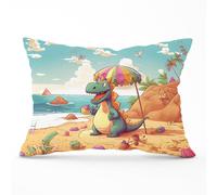 Warren Reed - Designer Dragon On A Beach Holiday Cushions in Yellow | Size: 33 cm x 48 cm Warren Reed - Designer Yellow 33 cm x 48 cm