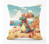 Warren Reed - Designer Dragon On A Beach Holiday Outdoor Cushion in Yellow | Size: 45 cm x 45 cm Warren Reed - Designer Yellow 45 cm x 45 cm