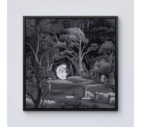 Warren Reed - Designer Eerie Moonlit Cemetery Framed Canvas in Black | Size: w10 inch x h10 inch Warren Reed - Designer Black w10 inch x h10 inch