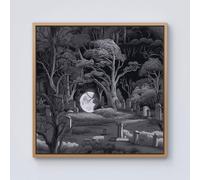 Warren Reed - Designer Eerie Moonlit Cemetery Framed Canvas in Light Brown | Size: w10 inch x h10 inch Warren Reed - Designer Light Brown w10 inch x h10 inch
