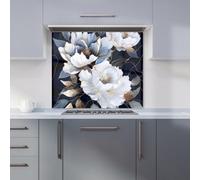 Warren Reed - Designer Elegant Floral Symphony in Blue and Gold Kitchen Splashback - W700mm x H750mm