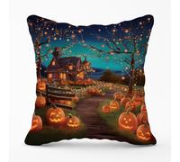 Warren Reed - Designer Enchanted Hallowen Pumpkin Patch Outdoor Cushion in Orange | Size: 60 cm x 60 cm Warren Reed - Designer Orange 60 cm x 60 cm