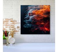 Warren Reed - Designer Fiery Mindscape: Portrait In Flames Canvas | Size: W16" x H16" Warren Reed - Designer Multicolor W16" x H16"