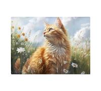 Warren Reed Designer Fluffy Ginger Cat In A Summer Meadow Chopping Board