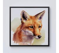 Warren Reed - Designer Fox Watercolour Framed Canvas in Black | Size: w10 inch x h10 inch Warren Reed - Designer Black w10 inch x h10 inch