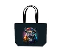 Warren Reed - Designer French Bulldog Dog With Glasses Splashart Beach Shopper Tote Bag Warren Reed - Designer Multicolor