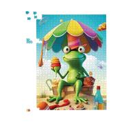 Warren Reed - Designer Frog On A Beach Holiday Jigsaw Puzzle in Yellow | Size: 500 Piece Warren Reed - Designer Yellow 500 Piece