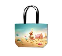 Warren Reed - Designer Funky Chicken On A Beach Holiday Beach Shopper Tote Bag in Yellow Warren Reed - Designer Yellow