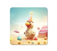 Warren Reed - Designer Funky Chicken On A Beach Holiday Coasters - Set of 4 in Yellow Warren Reed - Designer Yellow