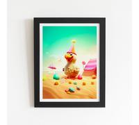 Warren Reed - Designer Funky Chicken On A Beach Holiday Framed Art Print in Black | Size: W24" x H36" Warren Reed - Designer Black W24" x H36"