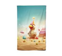 Warren Reed - Designer Funky Chicken On A Beach Holiday Tea Towel in Yellow Warren Reed - Designer Yellow