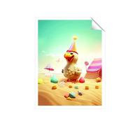 Warren Reed - Designer Funky Chicken On A Beach Holiday Unframed Art Print | Size: W24" x H36" Warren Reed - Designer Multicolor W24" x H36"