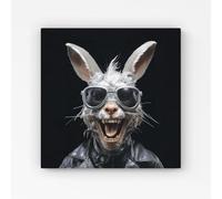 Warren Reed - Designer Funky Rabbit Face With Glasses Canvas in Grey | Size: W16" x H16" Warren Reed - Designer Grey W16" x H16"
