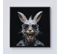 Warren Reed - Designer Funky Rabbit Face With Glasses Framed Canvas in Black | Size: w10 inch x h10 inch Warren Reed - Designer Black w10 inch x h10 inch