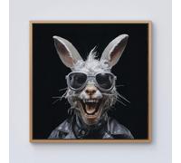 Warren Reed - Designer Funky Rabbit Face With Glasses Framed Canvas in Light Brown | Size: W30" x H30" Warren Reed - Designer Light Brown W30" x H30"