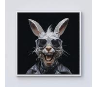 Warren Reed - Designer Funky Rabbit Face With Glasses Framed Canvas in Off-White | Size: W30" x H30" Warren Reed - Designer Off-White W30" x H30"