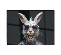 Warren Reed - Designer Funky Rabbit Face With Glasses Glass Chopping Board in Grey Warren Reed - Designer Grey