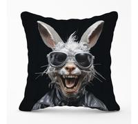 Warren Reed - Designer Funky Rabbit Face With Glasses Outdoor Cushion in Grey | Size: 45 cm x 45 cm Warren Reed - Designer Grey 45 cm x 45 cm