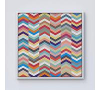 Warren Reed - Designer Geometric Multi Colored Chevron Pattern Framed Canvas in Off-White | Size: w10 inch x h10 inch Warren Reed - Designer Off-White w10 inch x h10 inch
