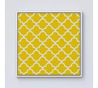Warren Reed - Designer Geometric Yellow Quatrefoil Wave Framed Canvas in Off-White | Size: w10 inch x h10 inch Warren Reed - Designer Off-White w10 inch x h10 inch