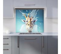 Warren Reed Designer Giraffe With Glasses Splashart Premium Glass Kitchen Splashback W600mm X H600mm