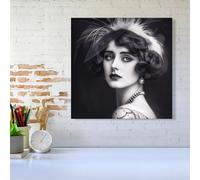 Warren Reed - Designer Glamorous Edwardian Showgirl Canvas in Black | Size: w10 inch x h10 inch Warren Reed - Designer Black w10 inch x h10 inch
