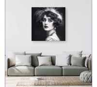 Warren Reed - Designer Glamorous Edwardian Showgirl Canvas in Black | Size: w40 inch x h40 inch Warren Reed - Designer Black w40 inch x h40 inch