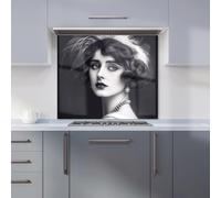 Warren Reed - Designer Glamorous Edwardian Showgirl Kitchen Splashback in Black | Size: 900mm x 650mm Warren Reed - Designer Black 900mm x 650mm