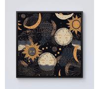 Warren Reed - Designer Gold Sun & Moon Framed Canvas in Black | Size: w10 inch x h10 inch Warren Reed - Designer Black w10 inch x h10 inch
