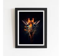 Warren Reed - Designer Golden Giraffe Face Splashart Framed Art Print in Black | Size: W16" x H24" Warren Reed - Designer Black W16" x H24"