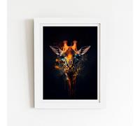 Warren Reed - Designer Golden Giraffe Face Splashart Framed Art Print in White | Size: W20" x H30" Warren Reed - Designer White W20" x H30"