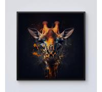 Warren Reed - Designer Golden Giraffe Face Splashart Framed Canvas in Black | Size: W16" x H16" Warren Reed - Designer Black W16" x H16"