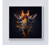 Warren Reed - Designer Golden Giraffe Face Splashart Framed Canvas in Off-White | Size: W16" x H16" Warren Reed - Designer Off-White W16" x H16"