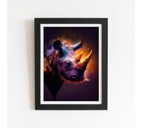 Warren Reed - Designer Golden Rhino Face Splashart Framed Art Print in Black | Size: W24" x H36" Warren Reed - Designer Black W24" x H36"