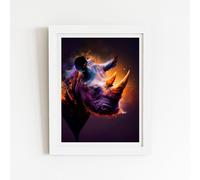 Warren Reed - Designer Golden Rhino Face Splashart Framed Art Print in White | Size: W8" x H10" Warren Reed - Designer White W8" x H10"