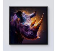 Warren Reed - Designer Golden Rhino Face Splashart Framed Canvas in Black | Size: w10 inch x h10 inch Warren Reed - Designer Black w10 inch x h10 inch
