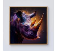 Warren Reed - Designer Golden Rhino Face Splashart Framed Canvas in Light Brown | Size: w10 inch x h10 inch Warren Reed - Designer Light Brown w10 inch x h10 inch