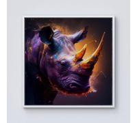 Warren Reed - Designer Golden Rhino Face Splashart Framed Canvas in Off-White | Size: w40 inch x h40 inch Warren Reed - Designer Off-White w40 inch x h40 inch