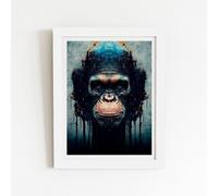 Warren Reed - Designer Gorilla Face Splashart Framed Art Print in White | Size: W16" x H24" Warren Reed - Designer White W16" x H24"