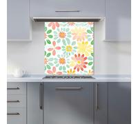 Warren Reed - Designer Green and Yellow Flowers Kitchen Splashback - W600mm x H650mm