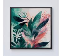 Warren Reed - Designer Green Feather leaves Tropical Framed Canvas in Black | Size: w10 inch x h10 inch Warren Reed - Designer Black w10 inch x h10 inch