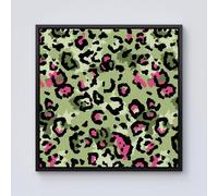 Warren Reed - Designer Green & Pink Leopard Print Framed Canvas in Black | Size: W16" x H16" Warren Reed - Designer Black W16" x H16"