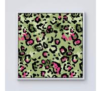 Warren Reed - Designer Green & Pink Leopard Print Framed Canvas in Off-White | Size: W30" x H30" Warren Reed - Designer Off-White W30" x H30"