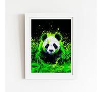 Warren Reed - Designer Green Splashart Panda Face Framed Art Print in White | Size: W20" x H30" Warren Reed - Designer White W20" x H30"